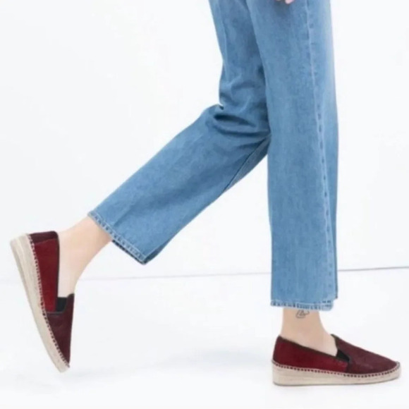 Zara Red Pony Hair Slip On Espadrille Flats - Picture 1 of 13